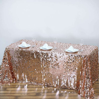 Sequin 90"x156" Rectangle Tablecloth Rose Gold - Seamless Big Payette Table Cover - Linen Luxes