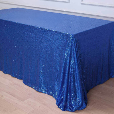 Sequin 90"x156" Rectangle Tablecloth Royal Blue - Seamless Twinkling Table Cover - Linen Luxes