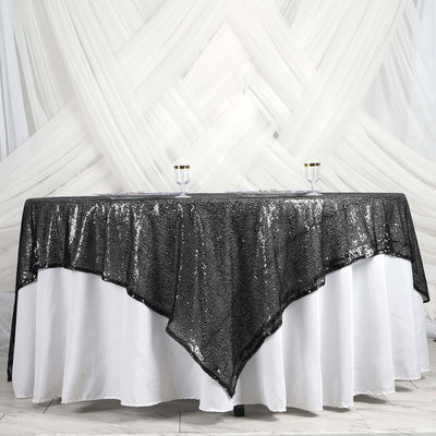 Sequin 90"x90" Table Overlay Square Tablecloth Black - Sparkly Table Cover - Linen Luxes