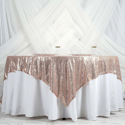 Sequin 90"x90" Table Overlay Square Tablecloth Blush - Sparkly Table Cover - Linen Luxes