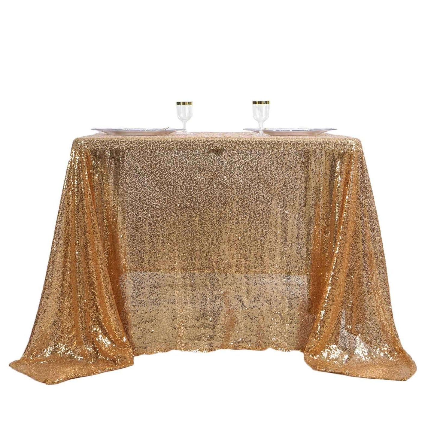 Sequin 90"x90" Table Overlay Square Tablecloth Gold - Sparkly Design for Stylish Celebrations - Linen Luxes