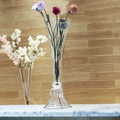 Set of 2 Glass Trumpet Vases Reversible Clarinet Style Clear - Decorative Flower Centerpieces for Events 28" - Linen Luxes