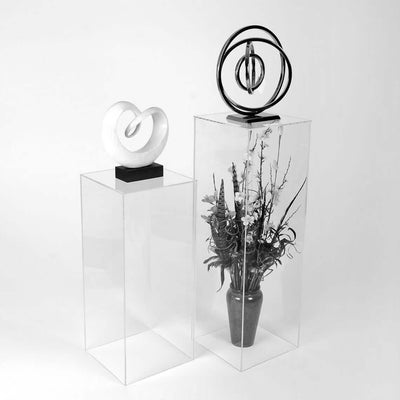 Set of 5 Clear Acrylic Display Boxes, Transparent Pedestal Risers with Interchangeable Lid and Base - 12",16",24",32",40" - Linen Luxes