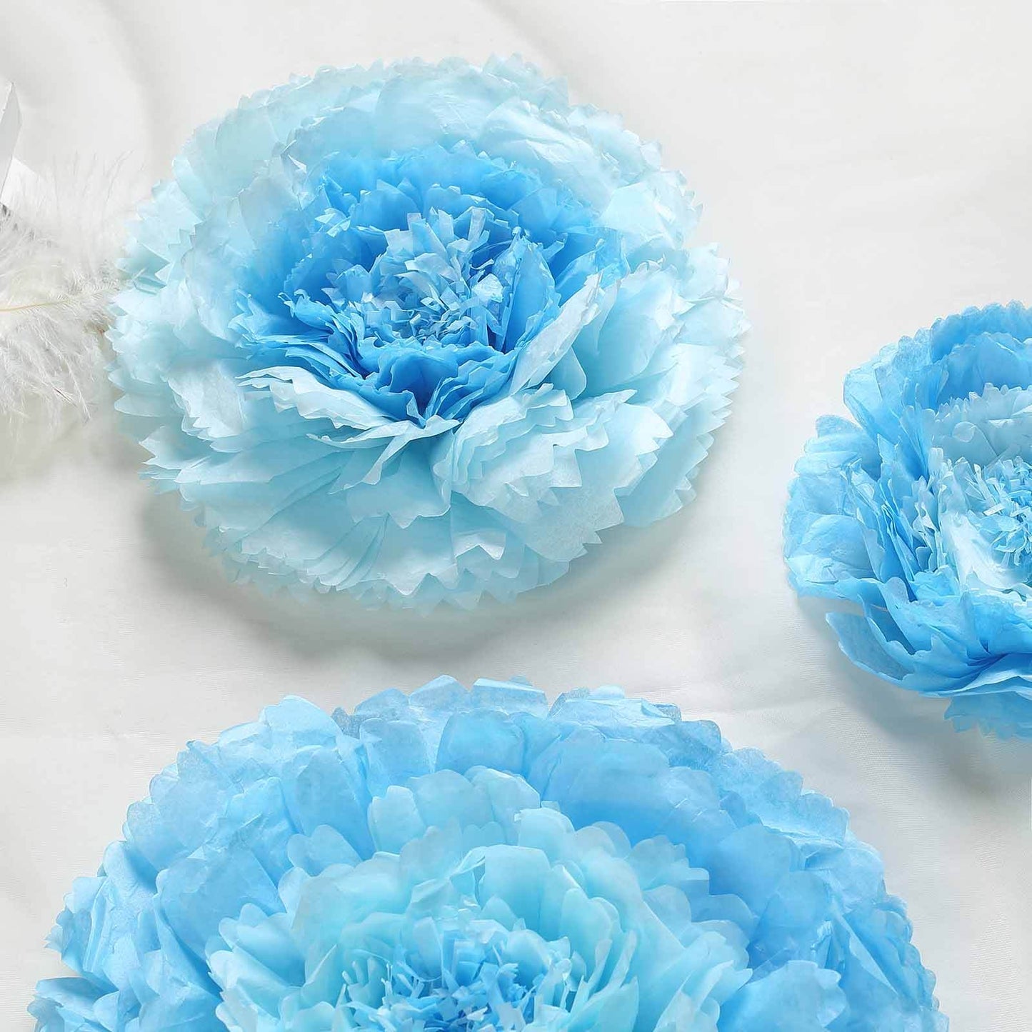 Set of 6 Aqua Blue Carnation 3D Paper Flowers Wall Decor - 7",9",11" - Linen Luxes