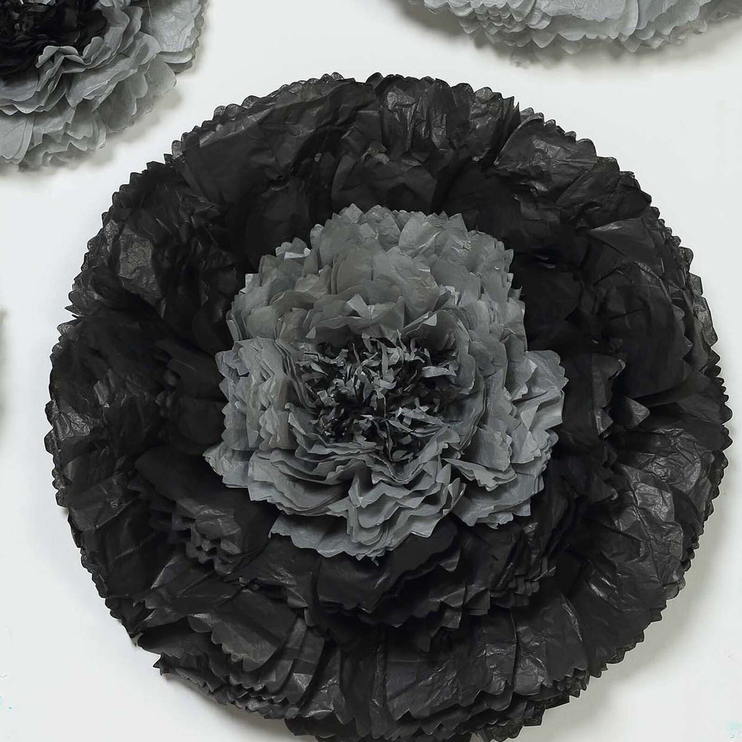 Set of 6 Charcoal Gray Giant Carnation 3D Paper Flowers Wall Decor - 12",16",20" - Linen Luxes