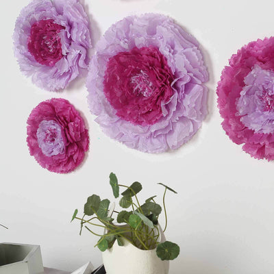 Set of 6 Lavender Carnation 3D Paper Flowers Wall Decor - 7",9",11" - Linen Luxes