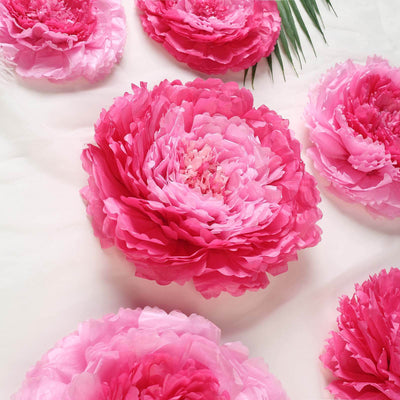 Set of 6 Pink Fuchsia Giant Carnation 3D Paper Flowers Wall Decor - 12",16",20" - Linen Luxes