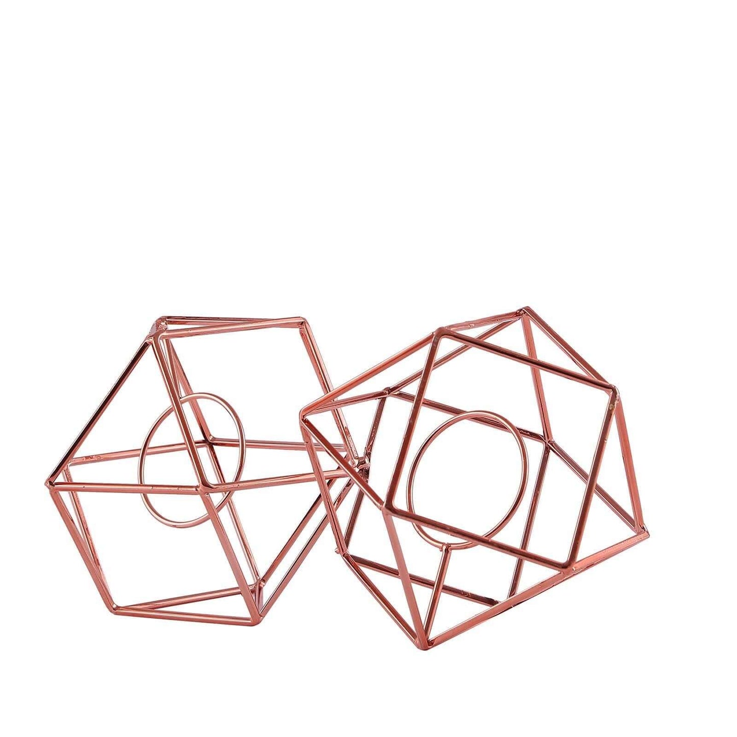 Set of Metal Candle Holders Linked Geometric Design Rose Gold - Modern Table Decor with Votive Glass for Gatherings 11" - Linen Luxes