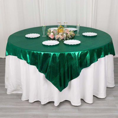 Polyester 72"x72" Table Overlay Square Tablecloth Hunter Emerald Green - Sequin Dots Wrinkle-Free Table Cover