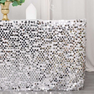 Payette Sequin 21ft Table Skirt Silver - Dual Layered Satin Table Cover
