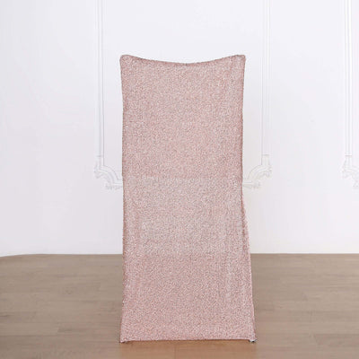 Stretch Spandex Chair Back Slipcover with Metallic Shimmer Tinsel Rose Gold - Durable Chiavari Chair Back Cover