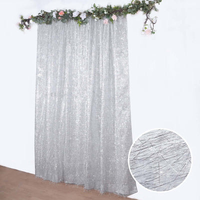 8ft Silver Metallic Fringe Shag Event Drapery Panel, Shimmery Tinsel Polyester Divider Backdrop Curtain