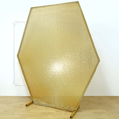 8ftx7ft Metallic Gold Shiny Sequin Hexagon Backdrop Stand Cover, Shiny Sparkle 2-Sided Custom Fit Wedding Arch Cover