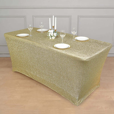 Shimmer Tinsel Spandex 72"x30" Rectangle Tablecloth Metallic Champagne Glittered Shiny Stretch Table Cover