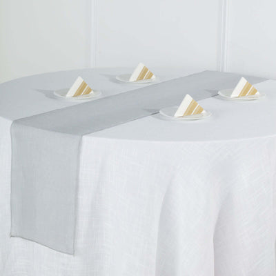 Faux Linen 12"x108" Table Runner Silver - Slubby Textured & Wrinkle Resistant Table Decor