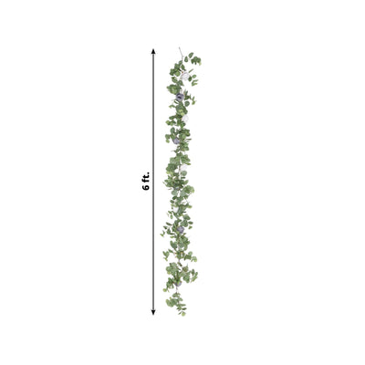 6ft Artificial Eucalyptus Garland with Lavender Lilac/Purple Silk Roses – Faux Greenery Vine