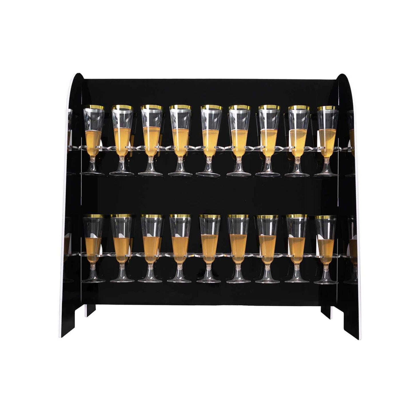 2-Tier Champagne Glass Holder Display Stand Table Top in Glossy Black - Modern Stemware Rack Cocktail Drink Holder with 18 Hooks for Events & DIY Bars 25"