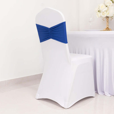 5 Pack Spandex Chair Sashes Royal Blue Ruffled Style - Wide Easy to Use Stretch Chair Bands 8"x13"