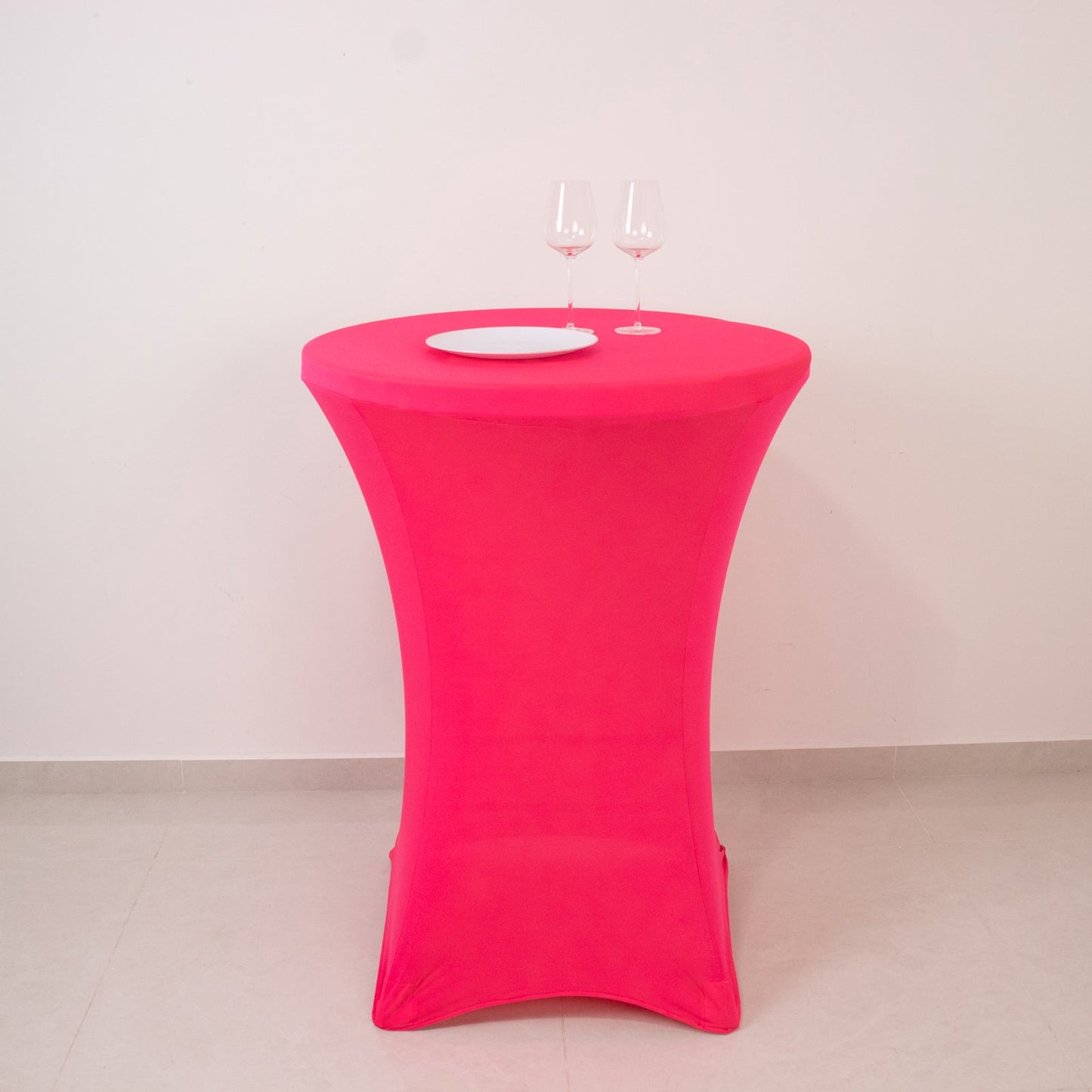 Glow Neon Fuchsia Fitted Spandex Cocktail Tablecloth – 30" Round, Wrinkle-Free Cover