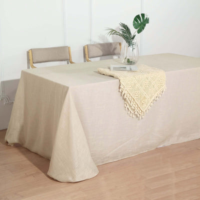 Faux Linen 90"x156" Rectangular Tablecloth Beige - Slubby Texture Wrinkle-Resistant Seamless Table Cover