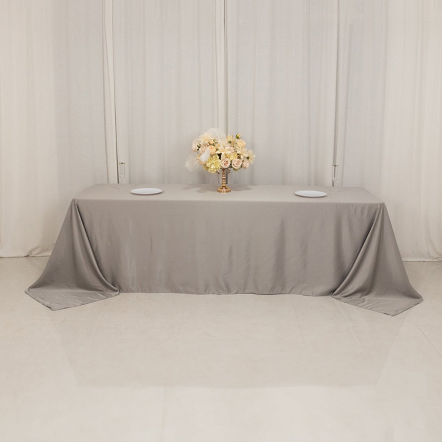 Lamour Satin 90"x156" Rectangle Tablecloth Silver - Luxurious, Soft Seamless Table Cover