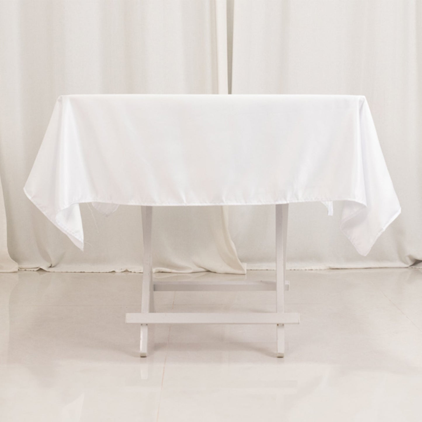 Lamour Satin 54"x54" Square Tablecloth White - Durable & Silk-Like Table Cover for Weddings & Parties