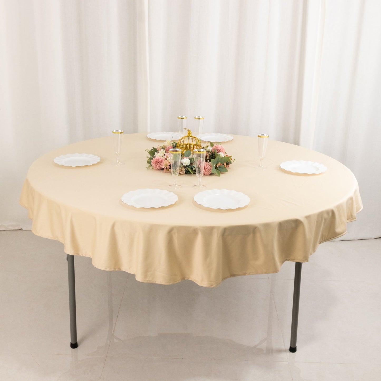 Scuba Round 70" Tablecloth Beige - Wrinkle Free & Stain Resistant Table Cover