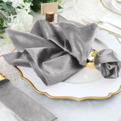 5 Pack Premium Velvet 20"x20" Napkins Silver - Soft Sheen Finish Cloth Napkins