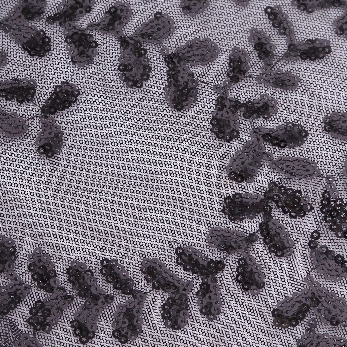 Tulle 90"x156" Rectangle Tablecloth Black - Sequin Leaf Embroidered Table Cover