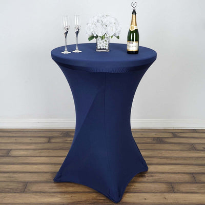 Spandex 30" Round Cocktail Table Cover Navy Blue - Easy to Maintain Stretch Fitted Highboy Tablecloth - Linen Luxes