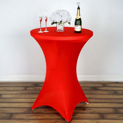 Spandex 30" Round Cocktail Table Cover Red - Easy to Maintain Stretch Fitted Highboy Tablecloth - Linen Luxes