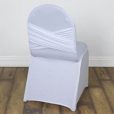 Spandex Chair Cover Madrid Style for Banquet Chairs White - Stylish Stretch 180GSM Fitted Slipcover for Weddings - Linen Luxes