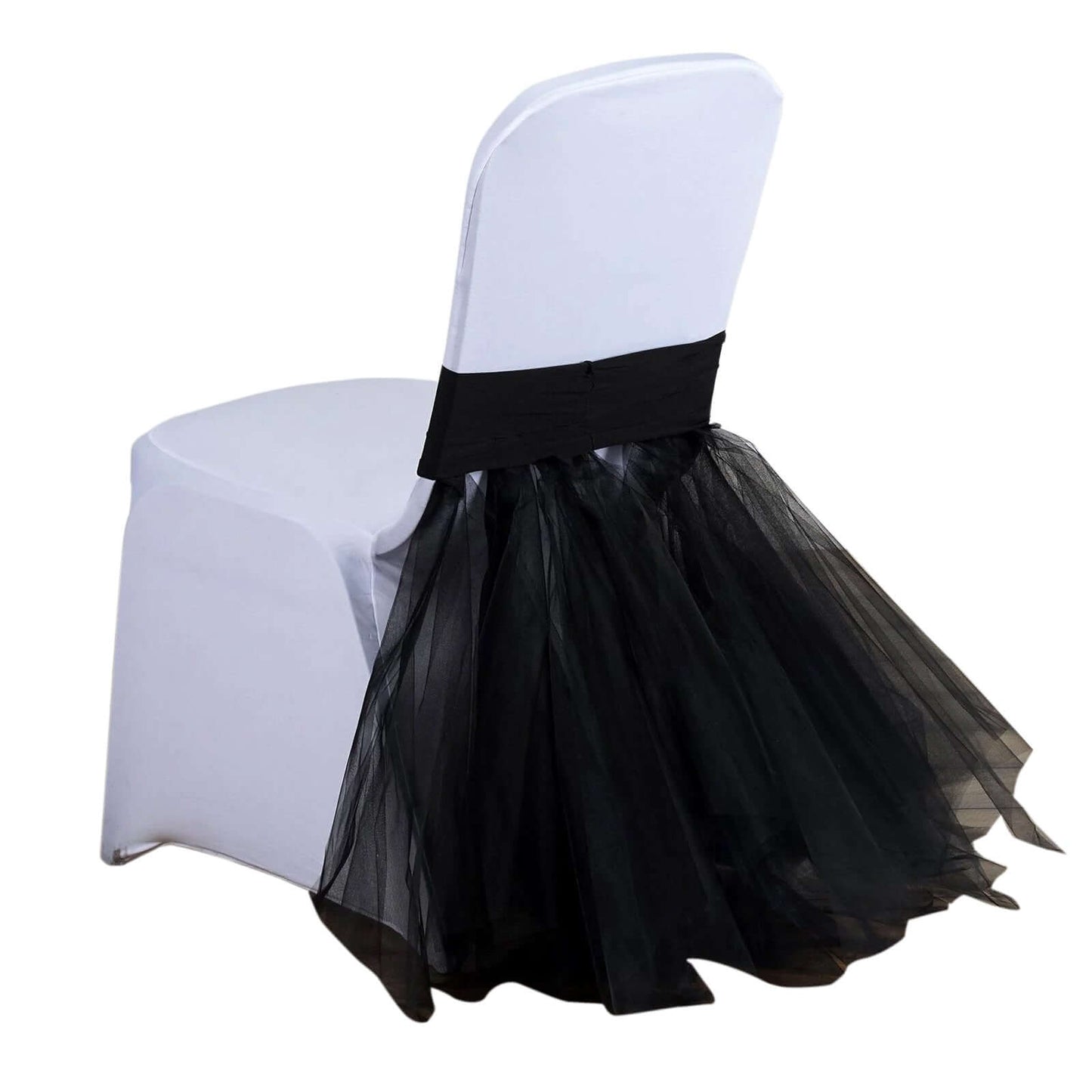 Spandex Chair Cover Skirt Tutu Style for Wedding Chairs Black - Stylish Decor for Formal Events - Linen Luxes