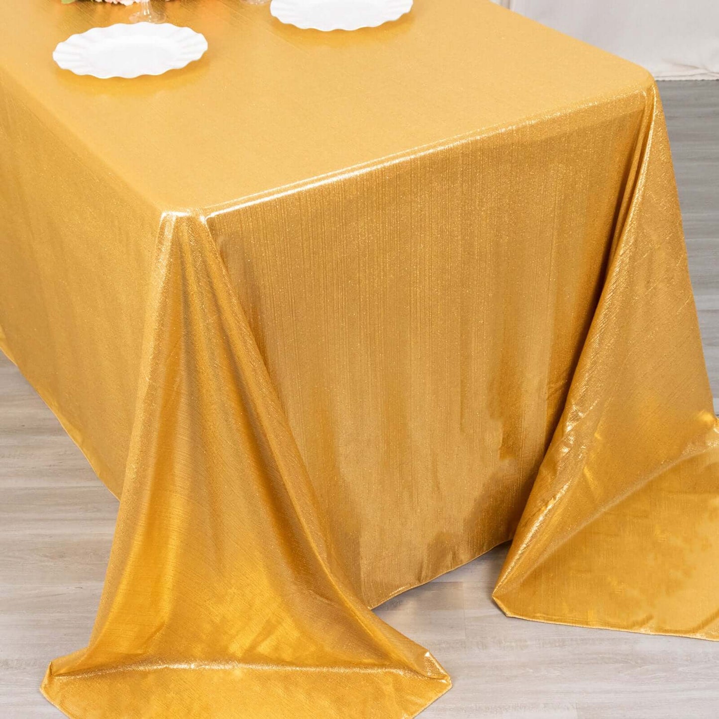 Sequin Dots Polyester 90"x132" Rectangle Tablecloth Shimmering Gold - Seamless, Glittering & Wrinkle Free Table Cover for Stylish Event Decor