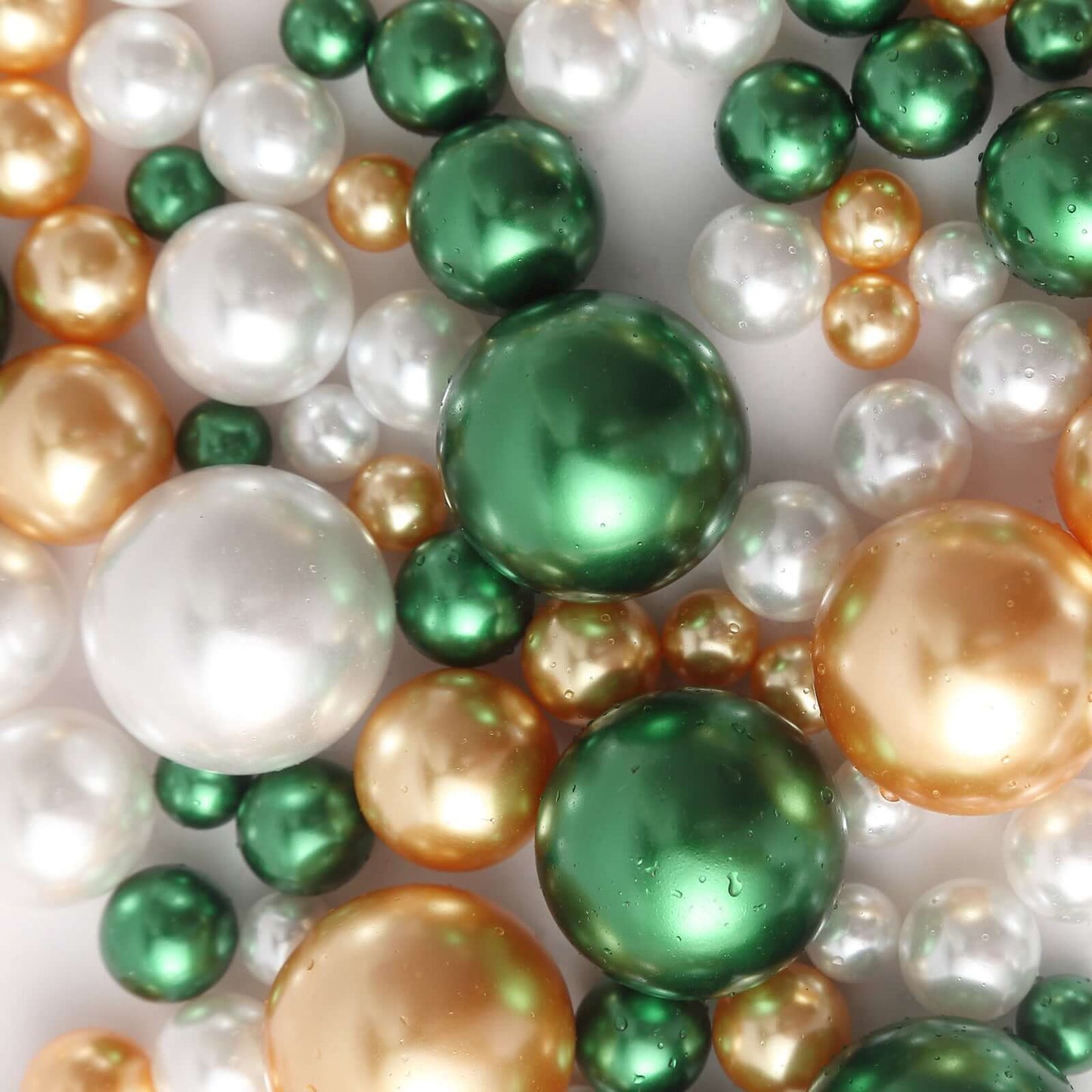 200Pcs Assorted Pearl Beads Vase Fillers in Green, Gold and White - Lustrous DIY Craft Bead Set