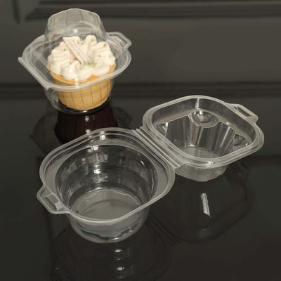 25-Pack Plastic Cupcake Container Boxes Clear - Single Clamshell-Packaging with Stackable Dome Lid for Events & Bakeries 4"