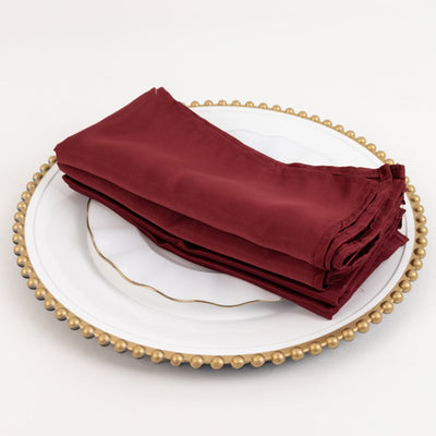 5 Pack Lamour Satin 20"x20" Napkins Burgundy - Soft Matte Finish Dinner Napkins