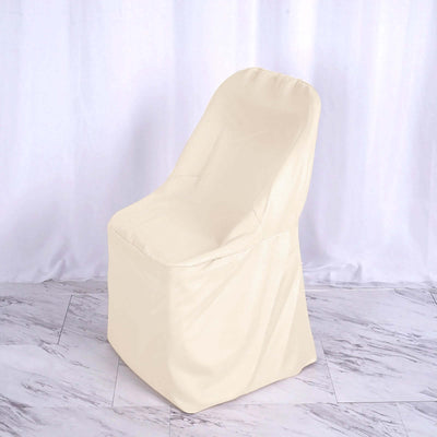 Polyester Slip On Folding Chair Covers Beige - Stain-Resistant Reusable Durable Fabric