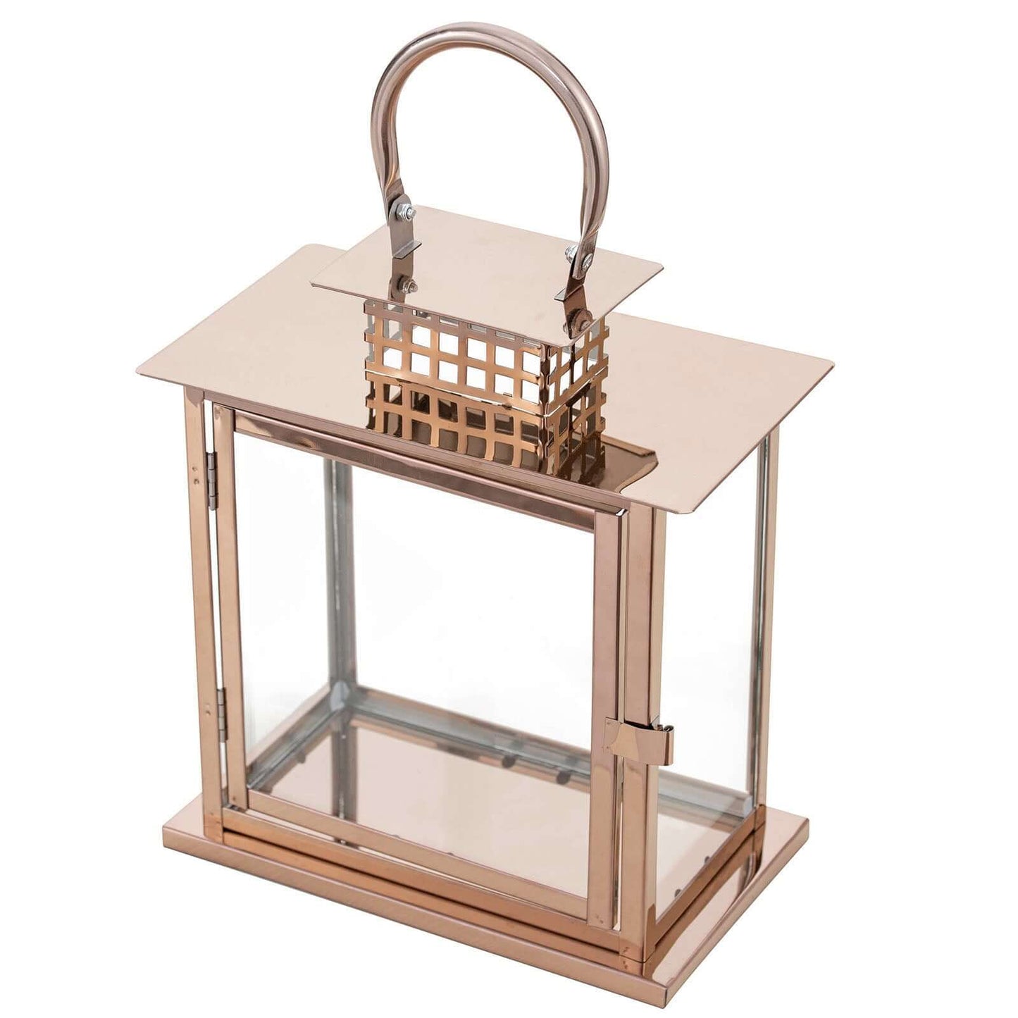 Stainless Steel Candle Lantern Cage Top Design Rose Gold - Outdoor Metal Patio Lantern Centerpiece 10" - Linen Luxes