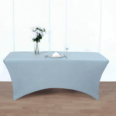 Stretch Spandex 6ft Rectangle Tablecloth Dusty Blue - Durable Form - Fitting Table Cover for Events & Presentations - Linen Luxes