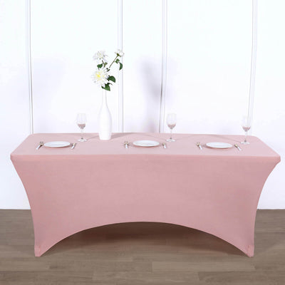 Stretch Spandex 6ft Rectangle Tablecloth Dusty Rose - Durable Form - Fitting Table Cover for Events & Presentations - Linen Luxes