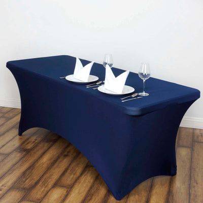 Stretch Spandex 6ft Rectangle Tablecloth Navy Blue - Durable Form - Fitting Table Cover - Linen Luxes