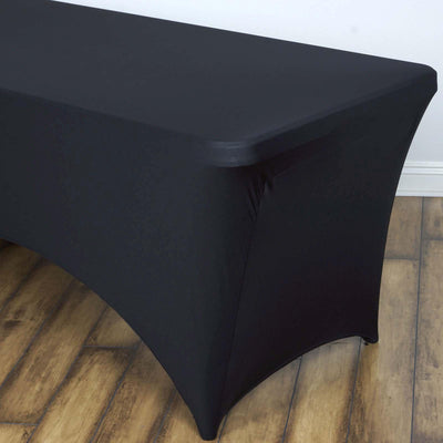 Stretch Spandex 96"x30" Rectangle Table Cover Black - Durable Form - Fitting Tablecloth - Linen Luxes