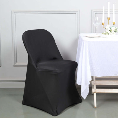 Stretch Spandex Chair Cover Black for Folding Chairs - Reusable & Wrinkle - Resistant 160GSM Fitted Slipcover for a Polished Look - Linen Luxes