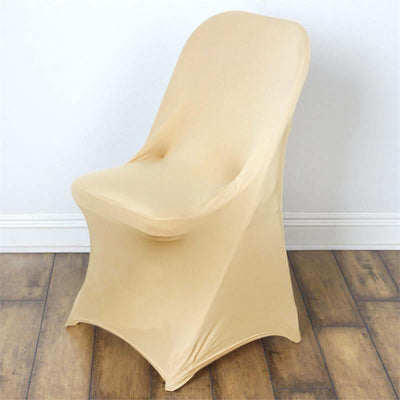 Stretch Spandex Chair Cover Champagne for Folding Chairs - Reusable & Wrinkle - Resistant 160GSM Fitted Slipcover - Linen Luxes