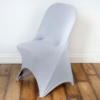 Stretch Spandex Chair Cover Silver for Folding Chairs - Reusable & Wrinkle - Resistant 160GSM Fitted Slipcover - Linen Luxes