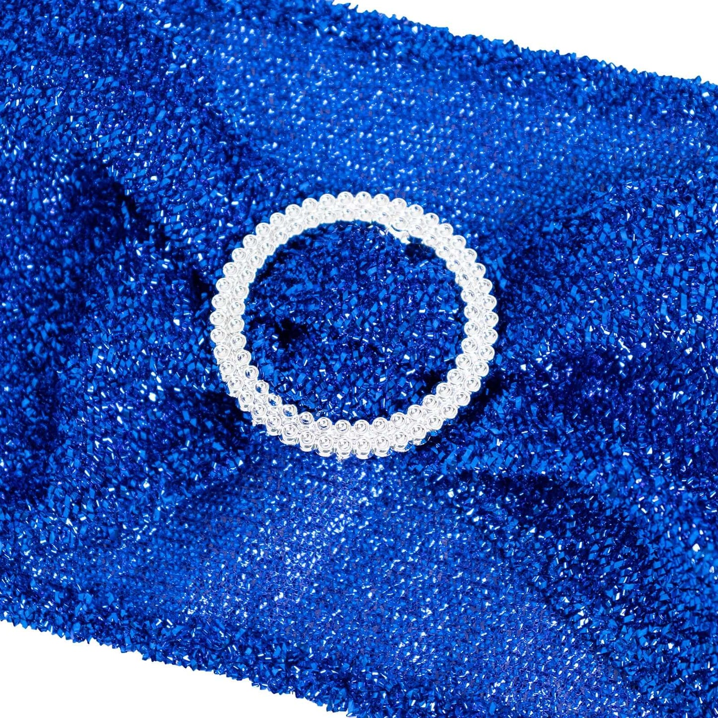 5 Pack Chair Sashes Shimmer Tinsel Spandex 5"x12" with Silver Rhinestone Buckles Royal Blue - Stylish Chair Bands