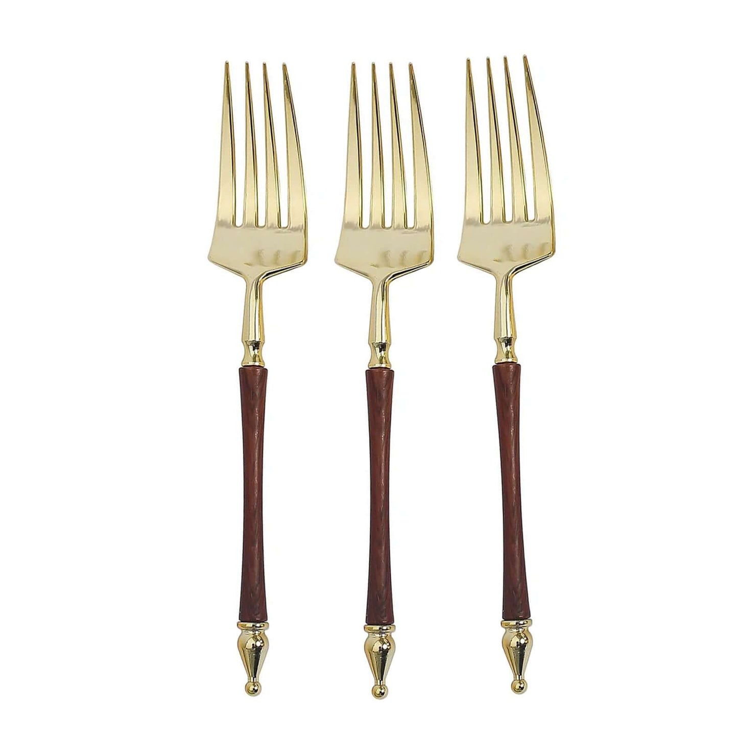 24-Pack Plastic Dessert Forks with Roman Column Handle Gold/Brown - European Style Disposable Utensils 6"