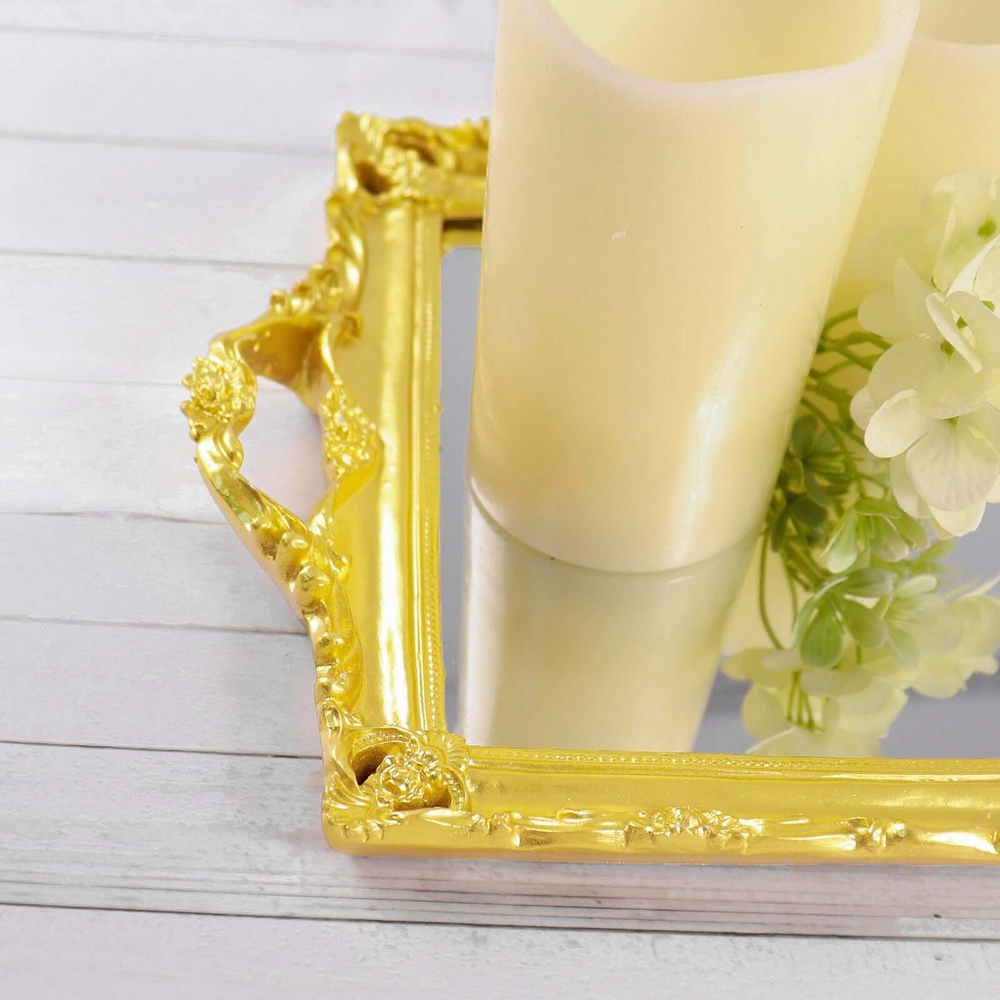 Resin Mirrored Rectangle Serving Tray 15"x10" in Metallic Gold with Baroque Design, Stylish Decorative Vanity Tray Centerpiece