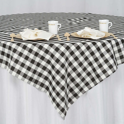 Polyester 70"x70" Table Overlay Square Tablecloth White/Black - Checkered Buffalo Plaid Design for Rustic Decor